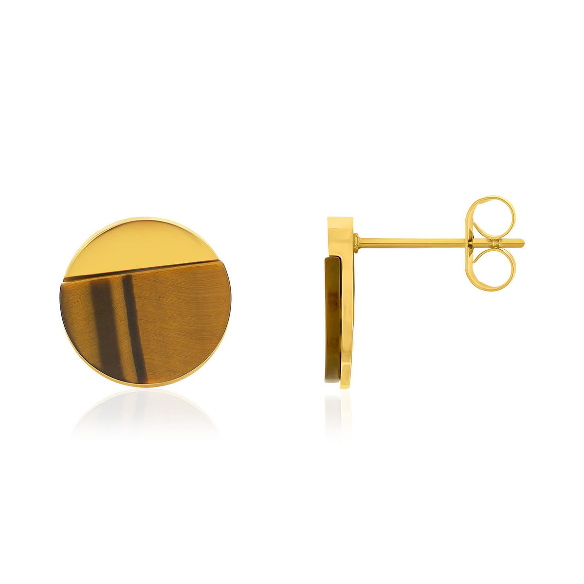Boucles d'oreilles acier doré pierres oeil de tigre