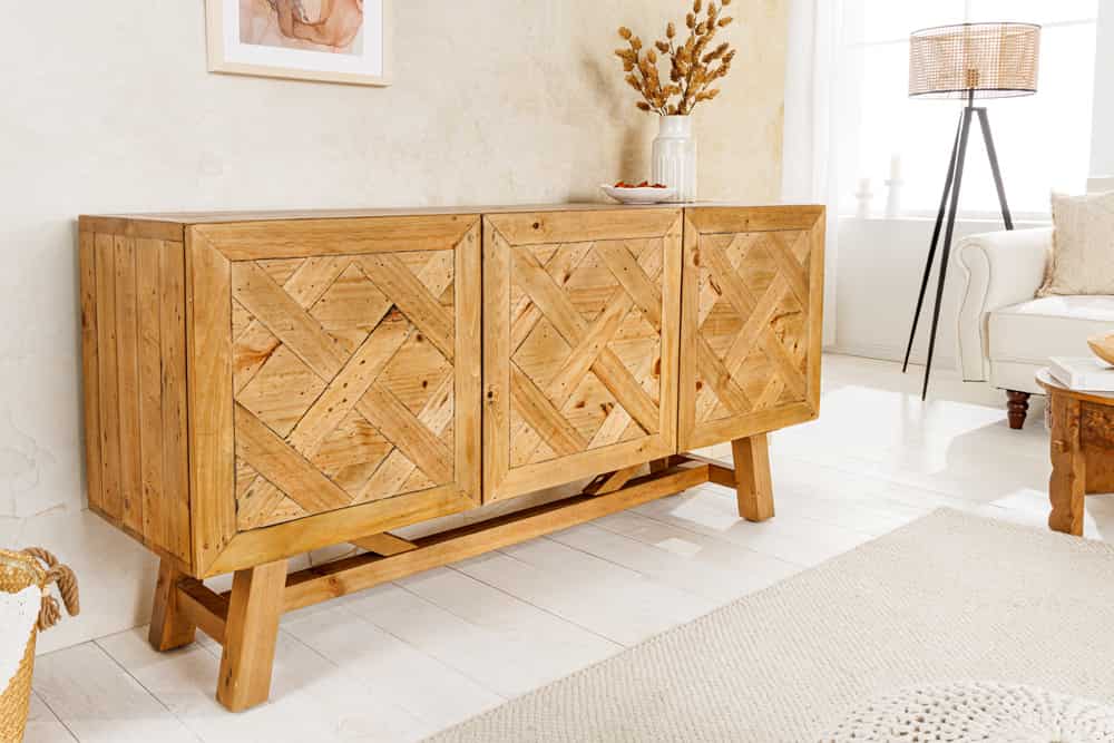 Massives Sideboard RIVIERA 155cm natur recyceltes Pinienholz Bohlenoptik