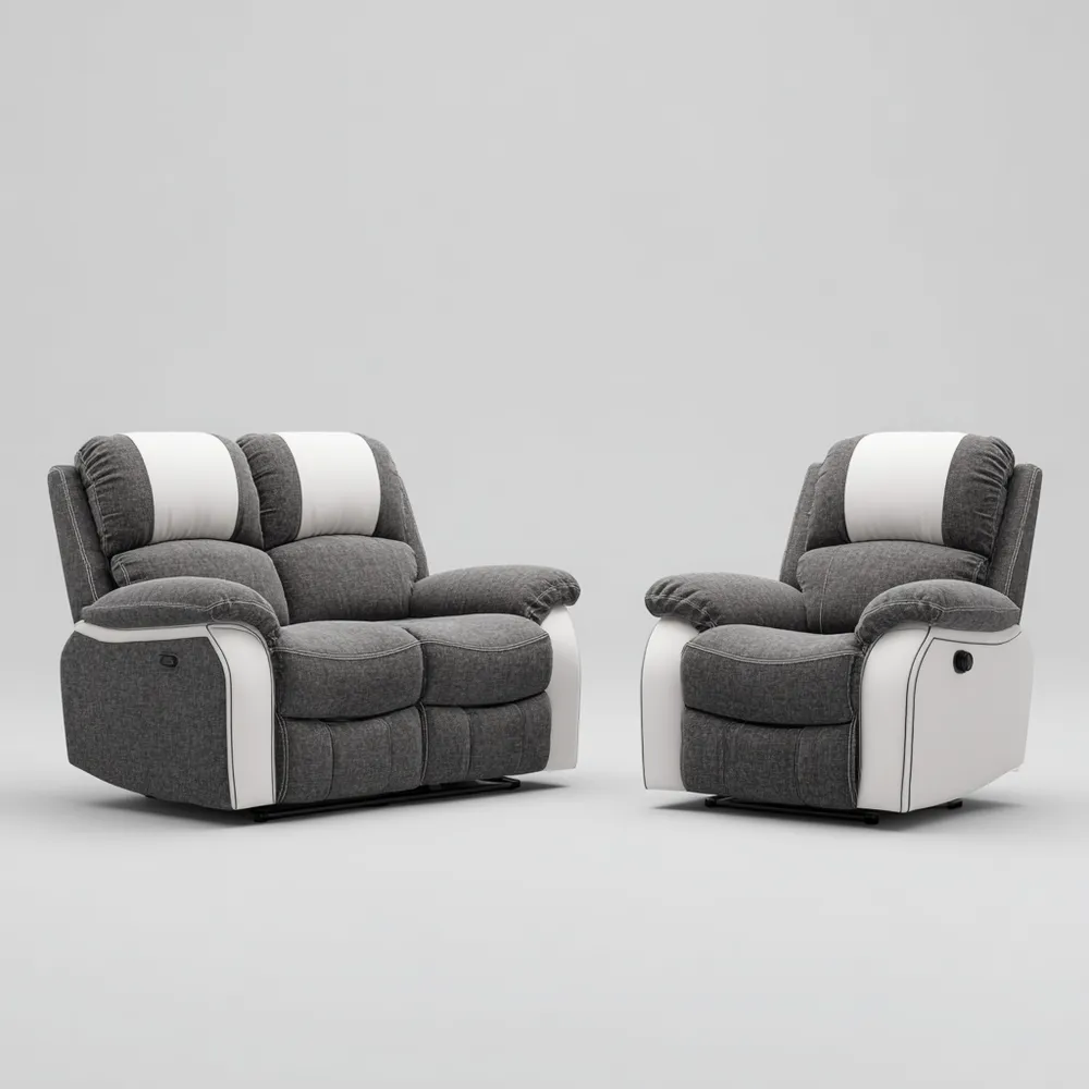Sofa-Set Stoffpolsterung 2-Sitzer und Sessel – Dunkelgrau/Weiß – Moder