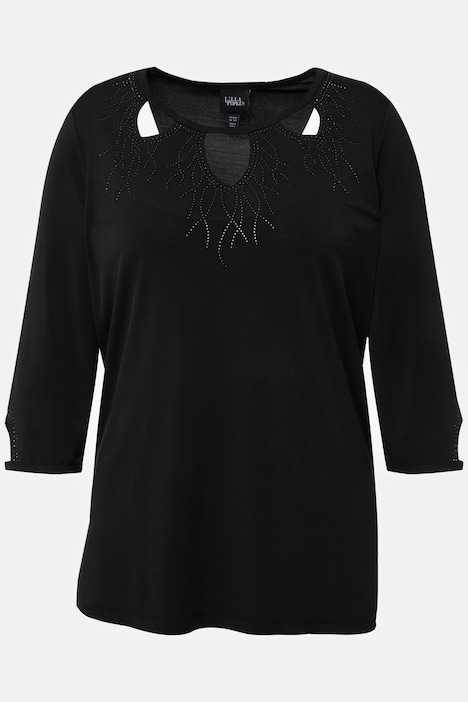Shirt, Cut-Outs, Ziersteine, Rundhals, A-Linie, 3/4-Arm