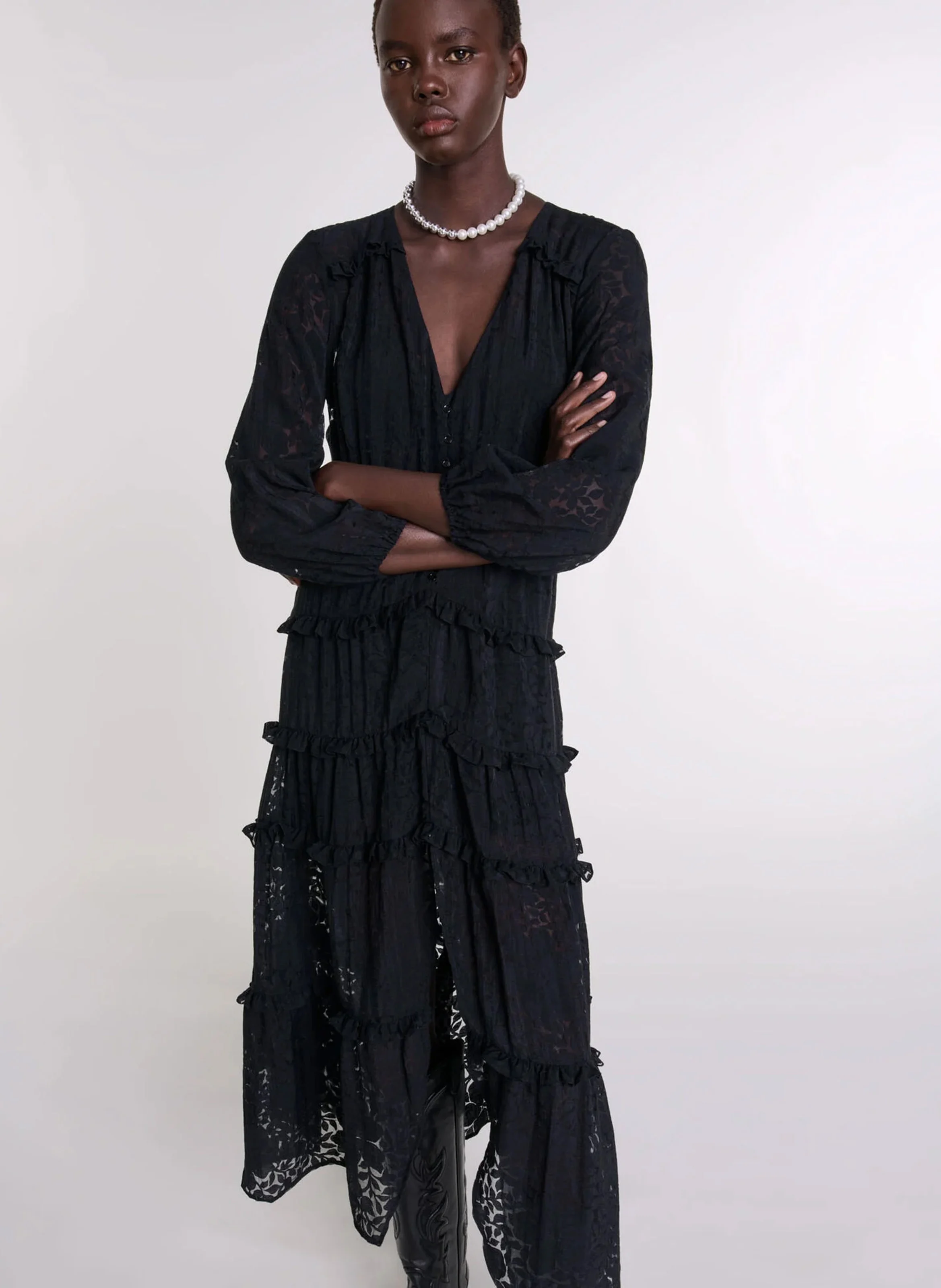 Robe longue en dentelle | Noir