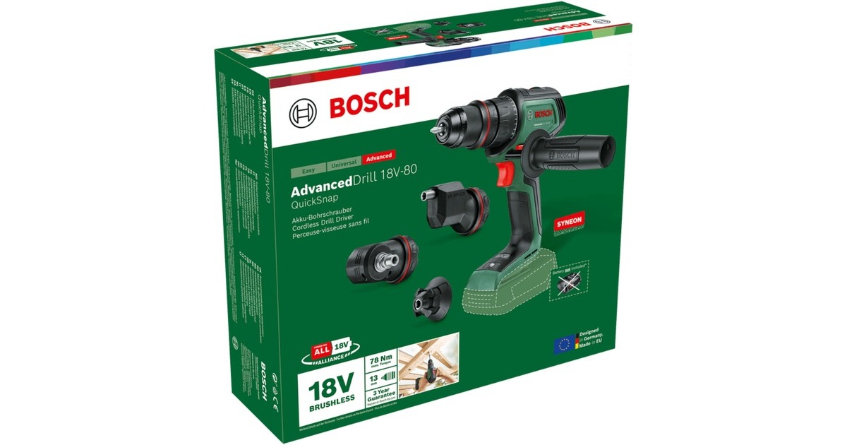 BoschAdvancedDrill 18V-80 QuickSnap schroeftol  (Groen/zwart, Accu en oplader niet inbegrepen)