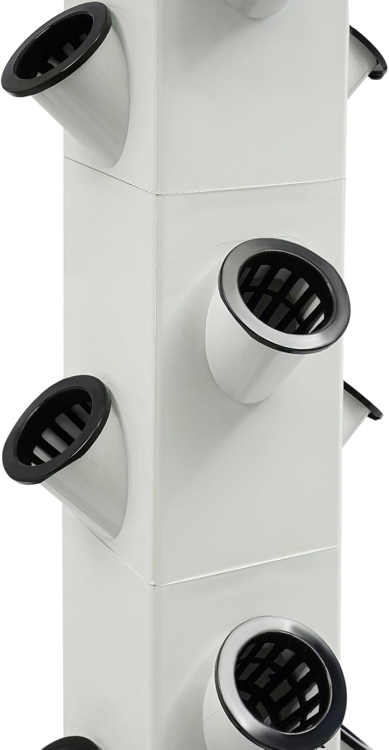 Hydroponic System 56 Löcher 7 Tier Erdloses Anbausystem Grow Kit, Aeroponik-Turm Hydroponisches Anzuchtsystem mit Hydratisierungspumpe, Timer, Adapter, Saatbett und Netztöpfen
