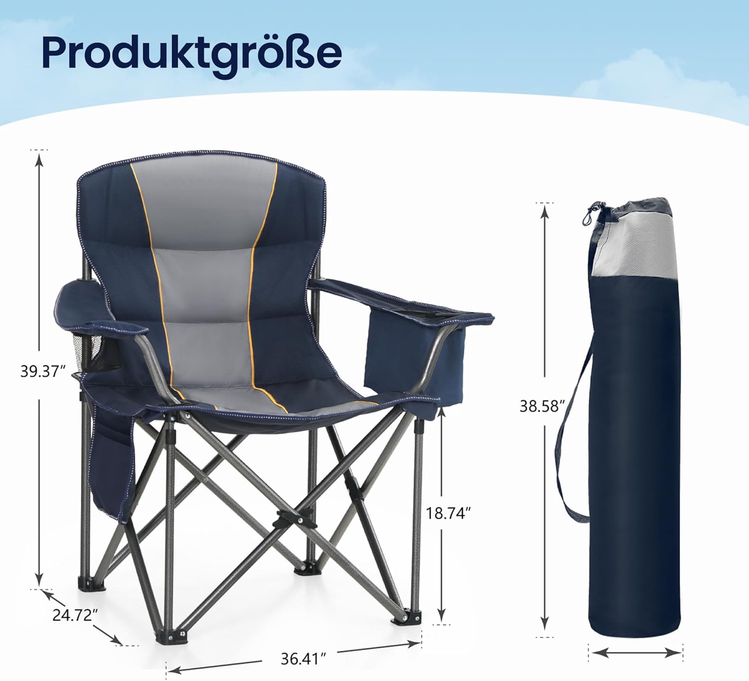 HIGH POINT SPORTS Campingstuhl Faltbar 2er Set 200kg Klappstuhl Gepolstert mit Getränkehaltern Faltbarer Angelstuhl XXL mit Armlehnen Outdoorstuhl Blau