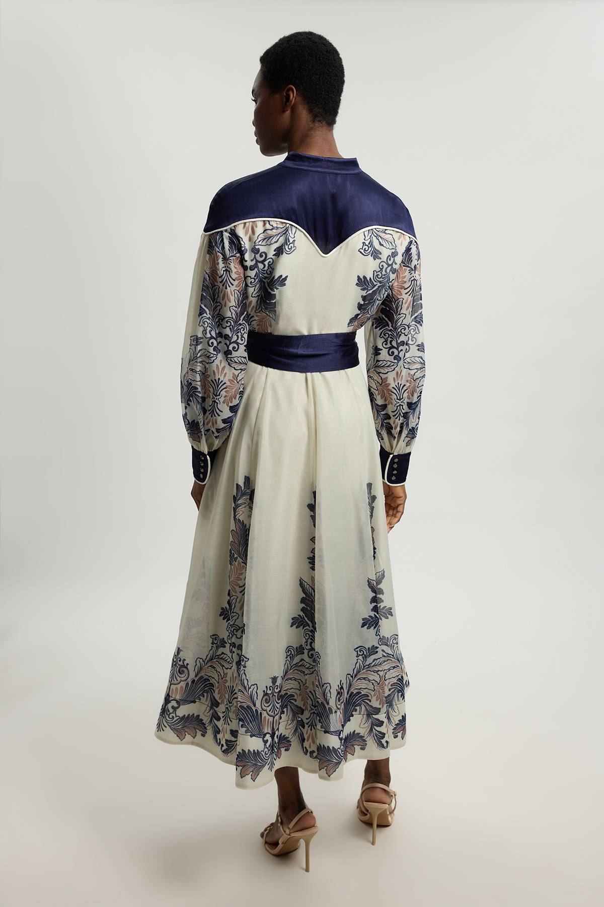 KarenMillen Robe Longue En Organdi Et Satin À Imprimé Foulard