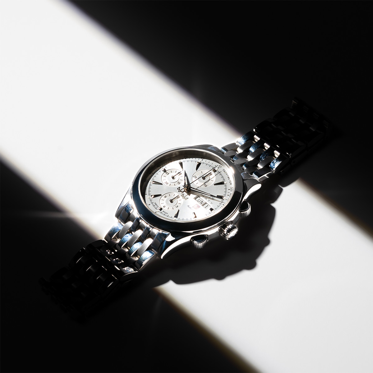 Montre MATY GM automatique chronographe cadran gris bracelet acier
