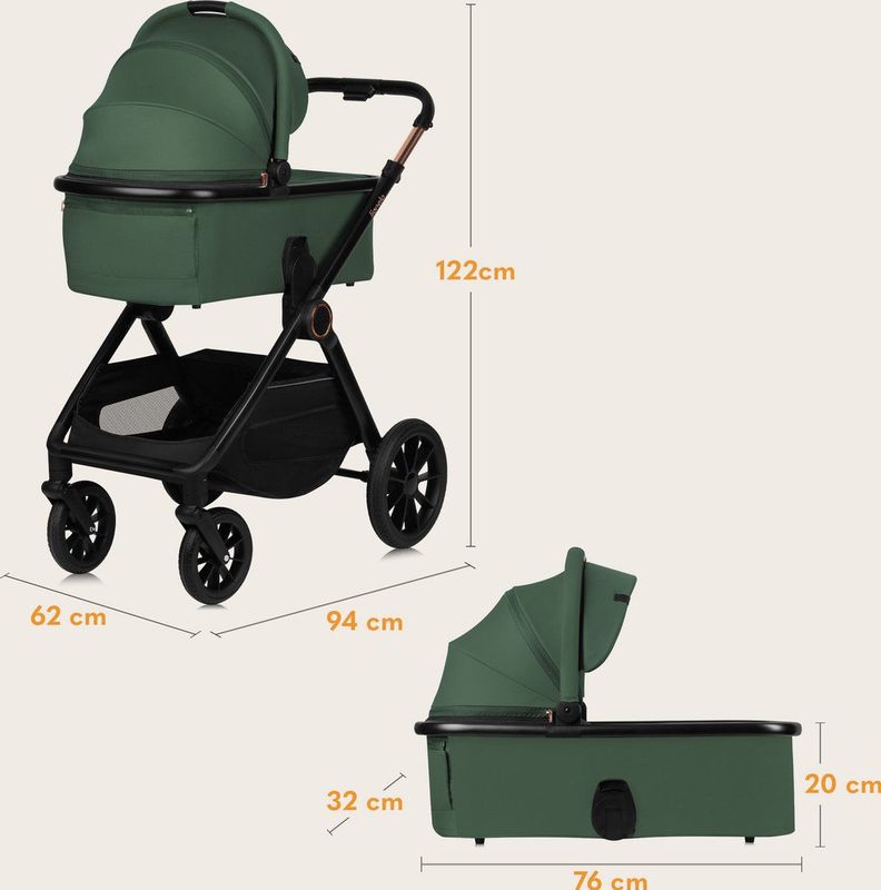 Lionelo - Layla - Kinderwagen 3in1 - XXL SET - incl. i-Size autostoel - Grote wielen - Voor alle soorten terrein