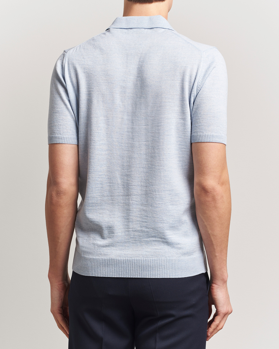 Stenströms Knitted Merino Polo Light Blue