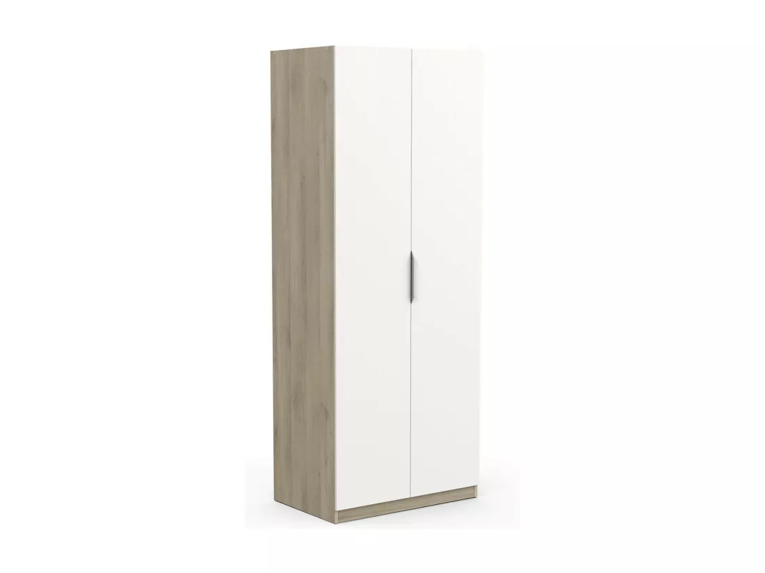 Garde-robe 2 portes Djakobsso, Meubles de chambre, Penderie de plain-pied, Placard à vêtements, 79x51 h203 cm, Chêne clair et Blanc mat