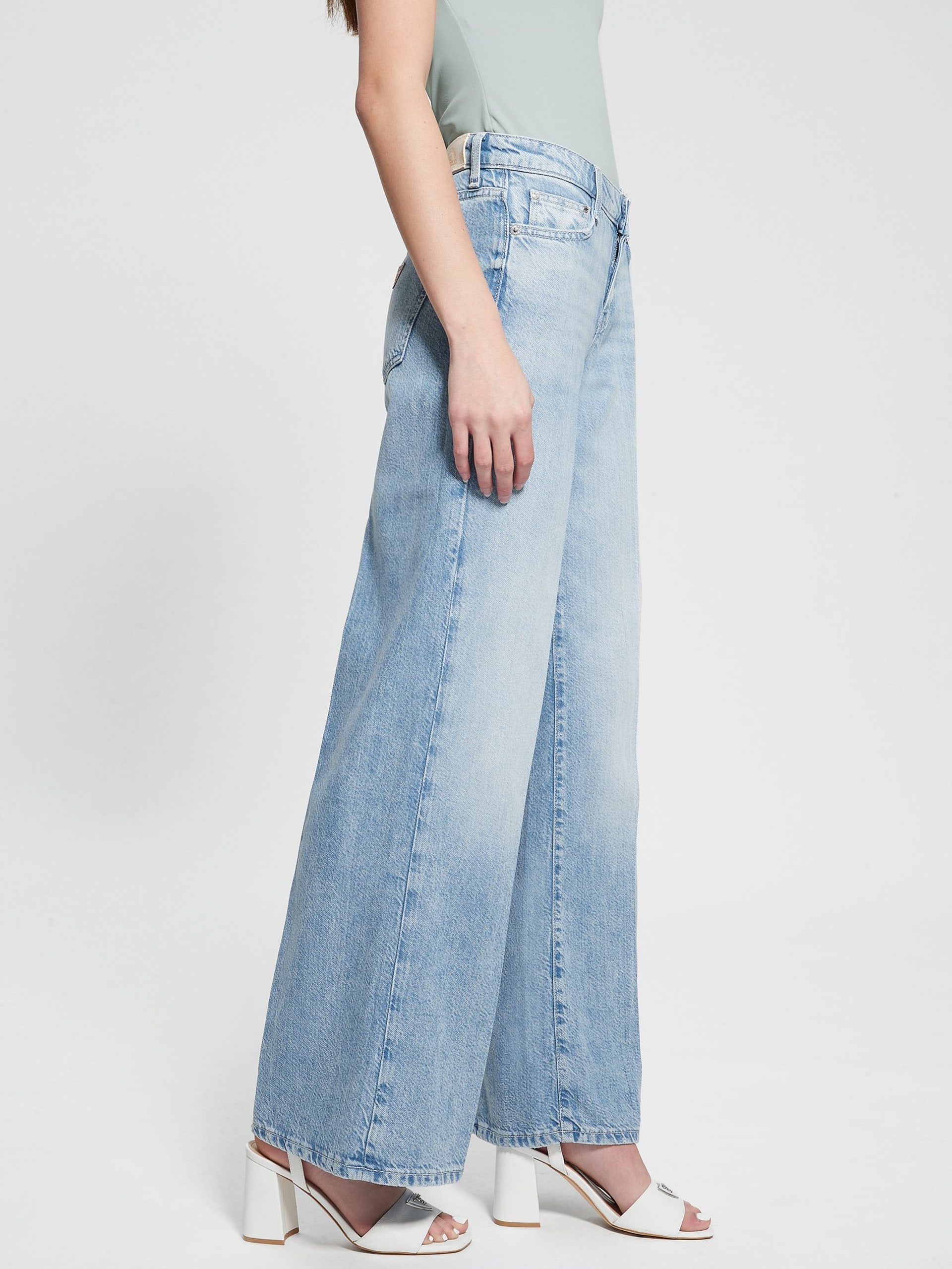 Calça jeans palazzo ecológica de cintura média e peso leve