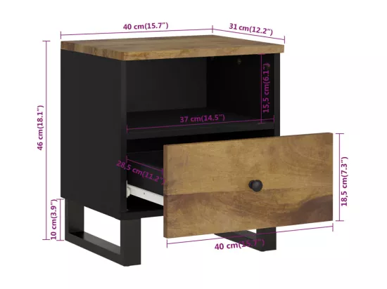 Table de chevet Bois de manguier solide et bois d'ingénierie