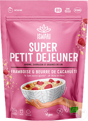 Iswari Super Petit Déjeuner Framboise Et Purée De Cacahuète Sachet 360g