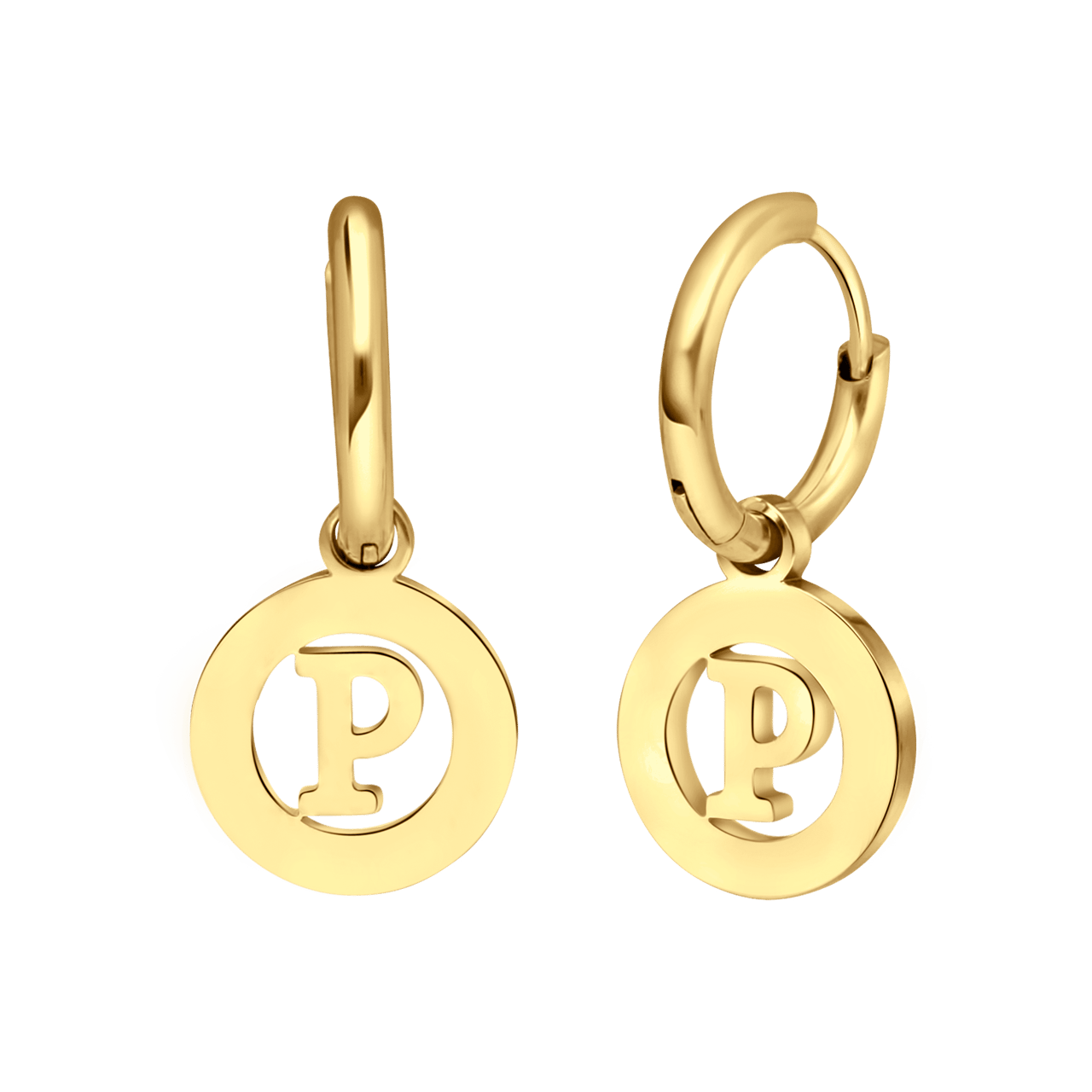 Stalen goldplated oorbellen met letter - P