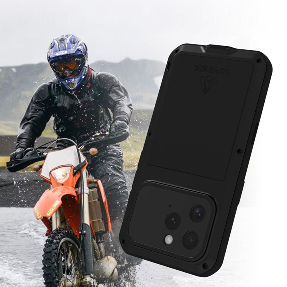 iPhone 16 Pro Silikon Metall Outdoor Case   Panzerfolie - Schwarz