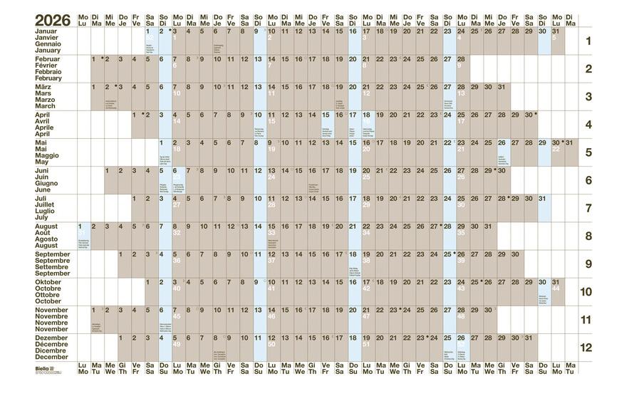 Kalender Jahres-Wandplaner 69.5 x 46 cmD/F/I/E