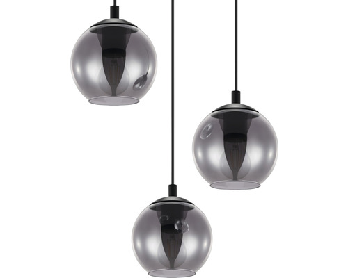 Hanglamp, 3-lichts, HxØ 110x42,5 cm, zwart/transparant glas, dampafzetting