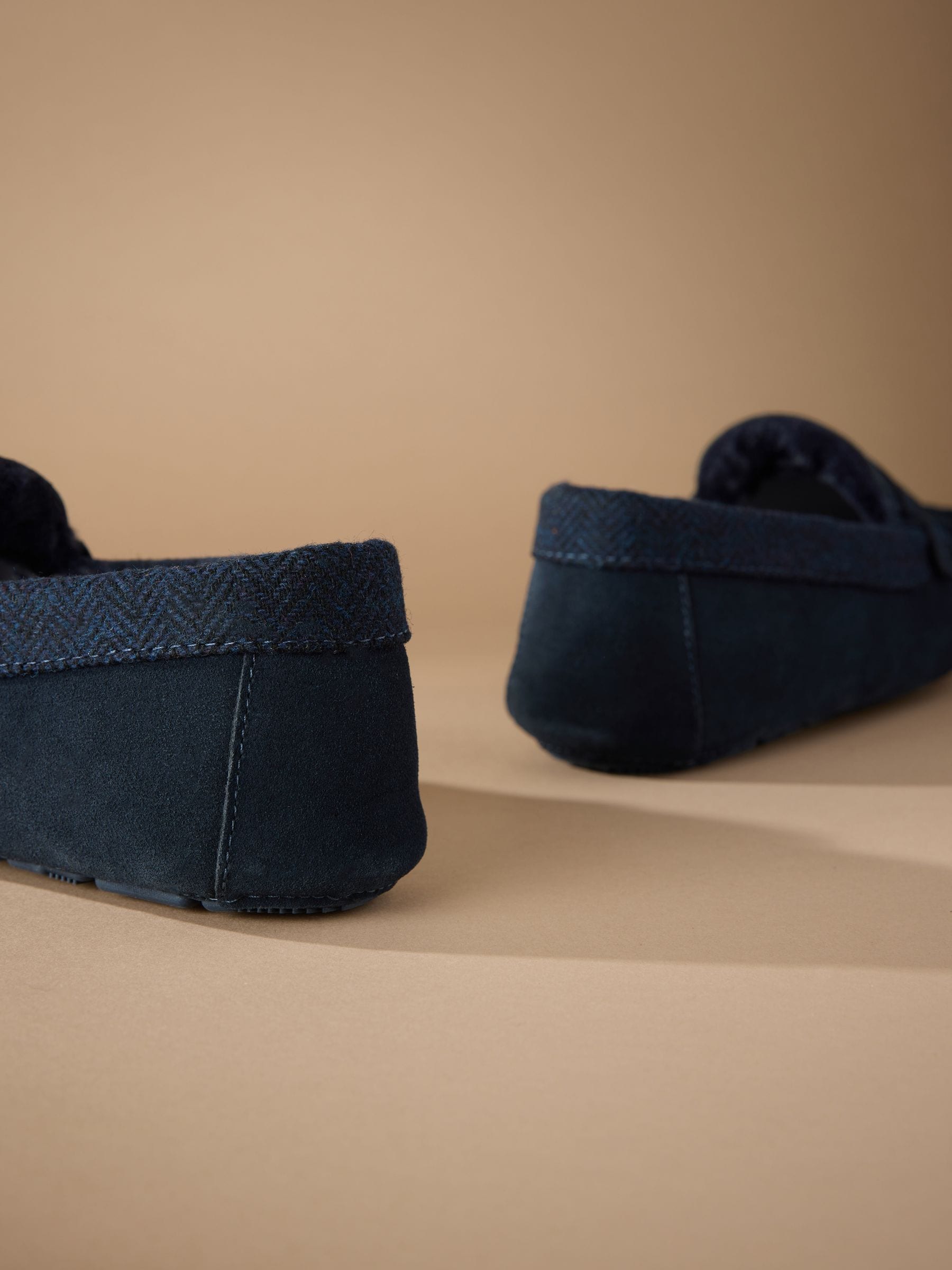 Marineblauw - Signature Suede Fabric Trim Moccasin Slippers