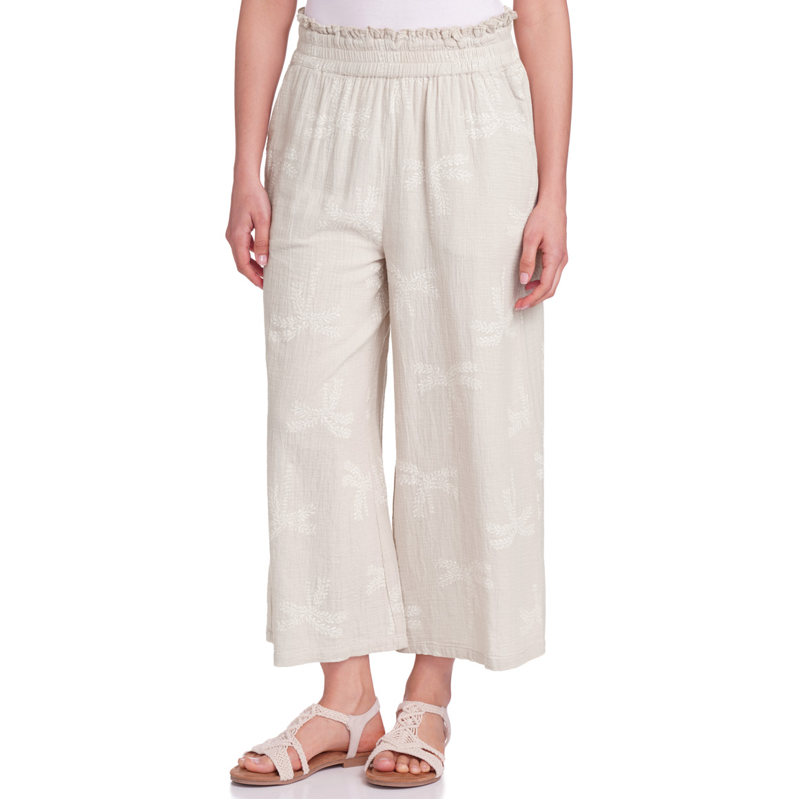 Gina Damen Musselin-Hose mit gerüschtem Bund beige