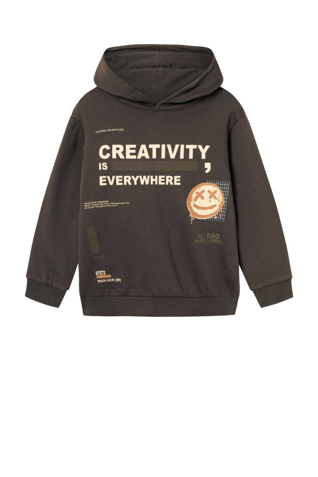 NAME IT hoodie NKMOPOSTE met backprint donkerbruin