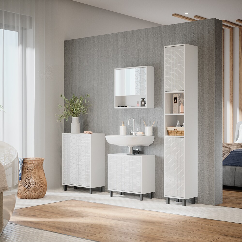 Vicco Badmöbel-Set Agasta weiß, Badezimmerschränke 3D Optik