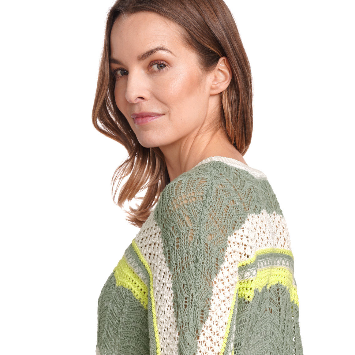 Gina Benotti Damen Strickpullover mit 3/4-Arm limette / salbei / beige