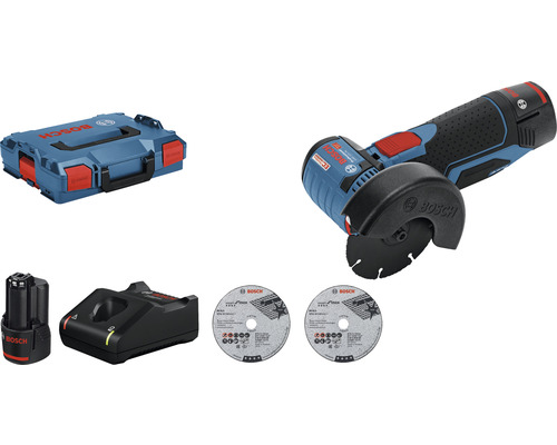 Bosch Professional GWS 12V-76 accu haakse slijper, inclusief 2 accu's (3 Ah) en lader