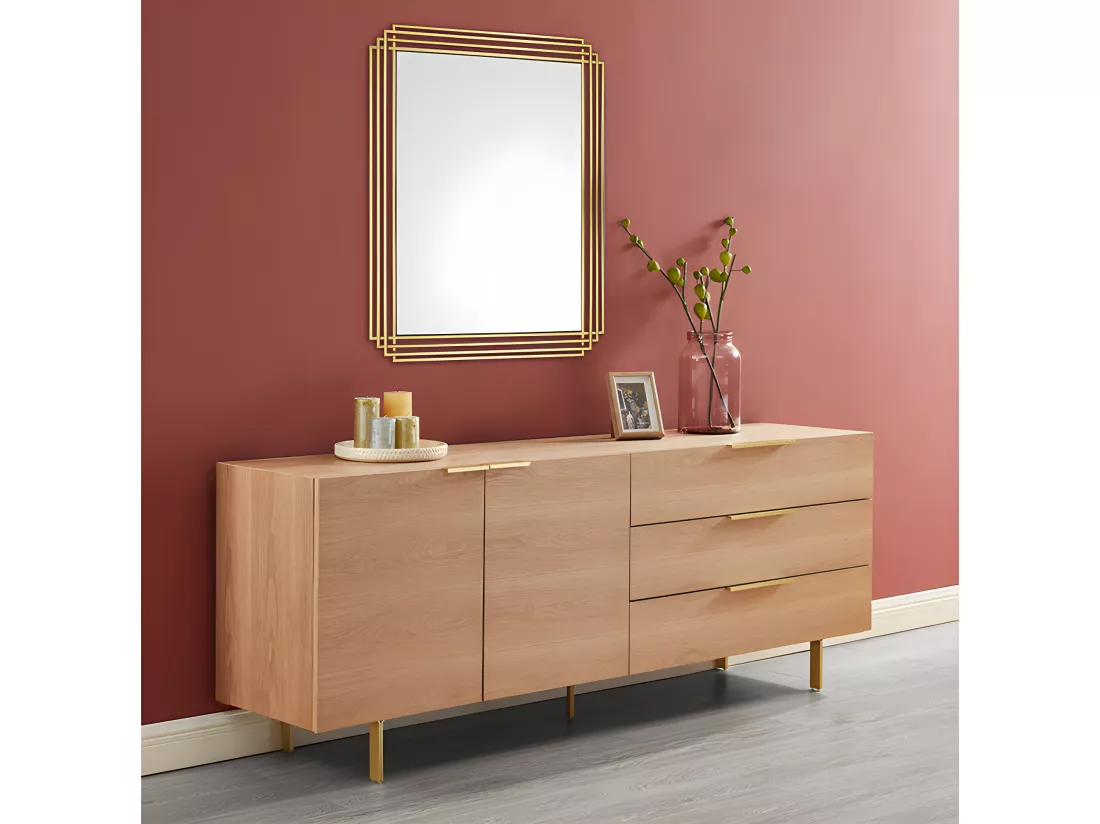 Miroir art déco en métal - L.80 x H. 110 cm - Doré - SAMBA