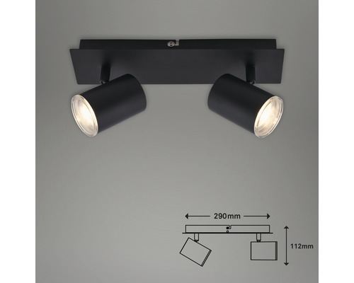 Spot IP44 2-lichts HxL 11,2x29 cm zwart