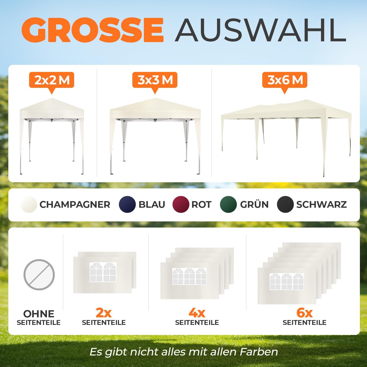 Kronenburg Faltpavillon wasserdicht Dachmaß 2 x 2 m UV Schutz 50+ Pavillon in Champagner mit 4 Seitenteilen