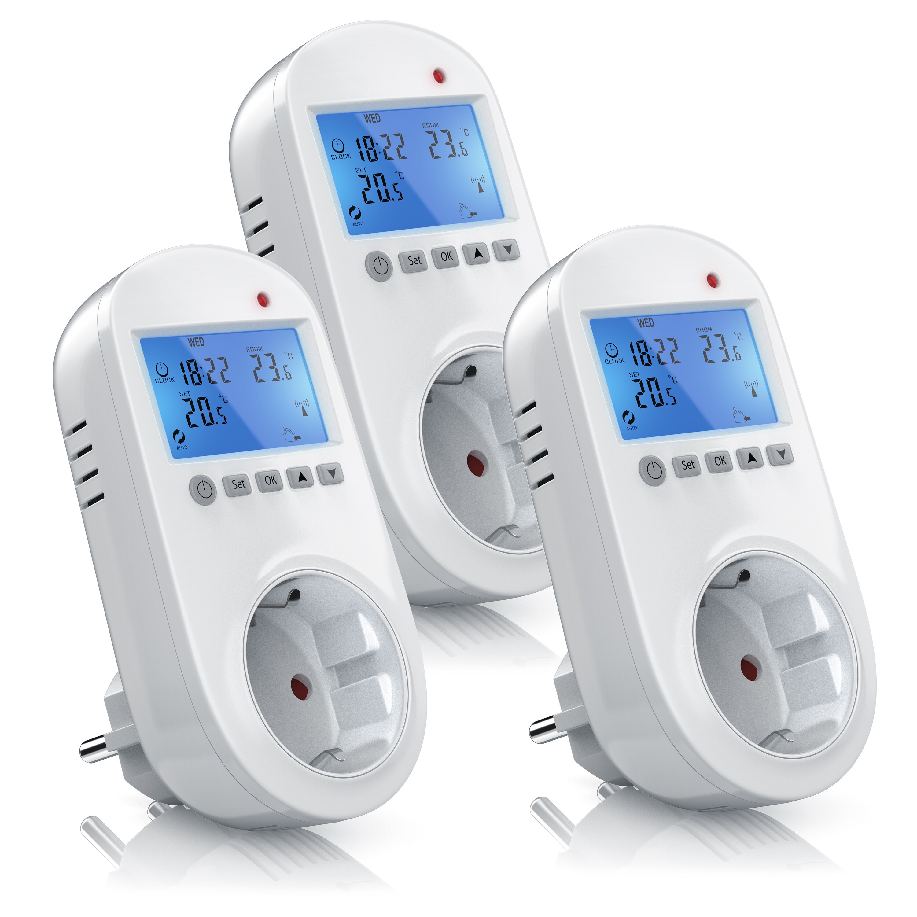 BEARWARE 3x Steckdosen Thermostat für Heiz & Klimageräte Individuell programmierbar / LCD-Display