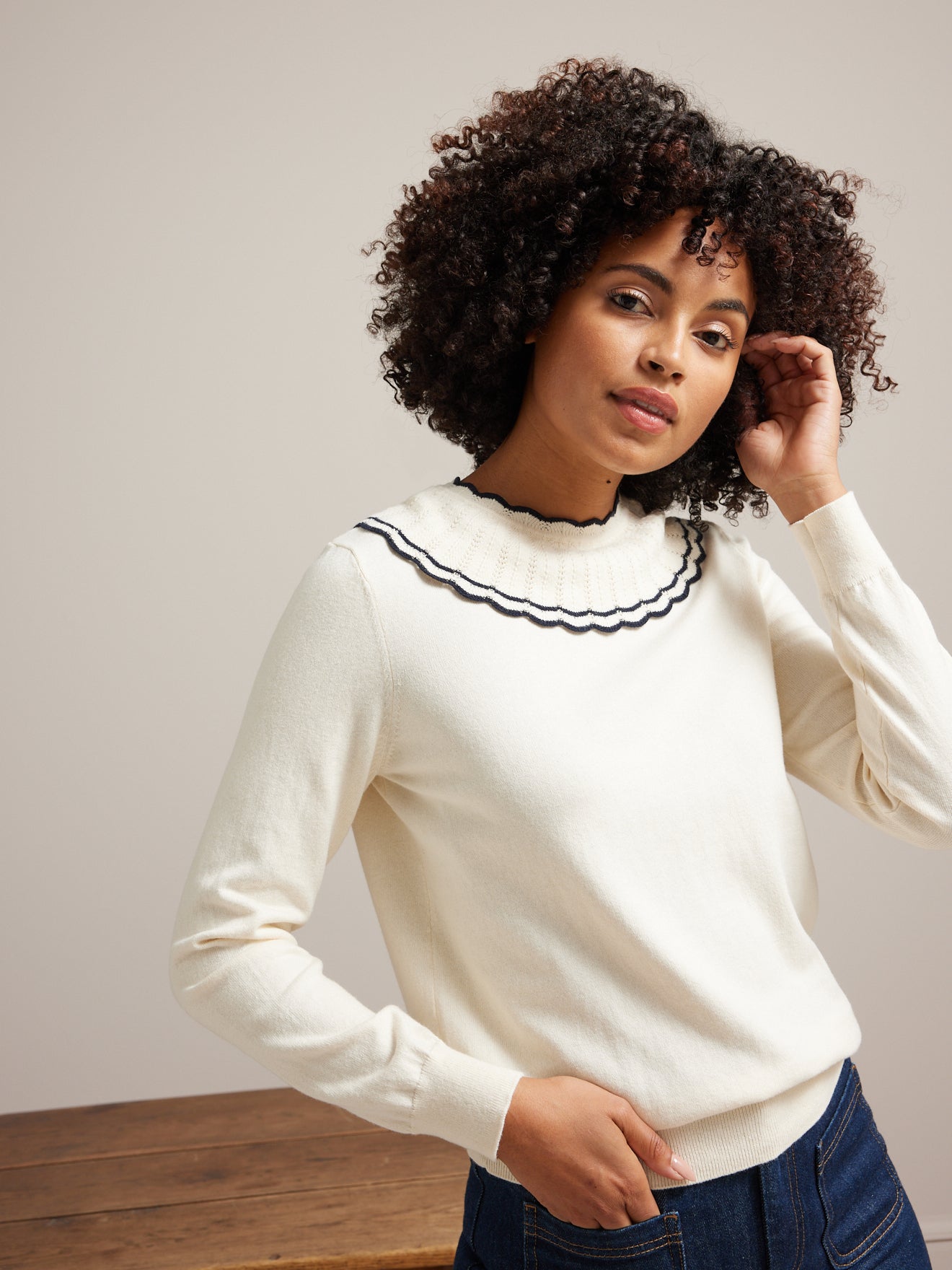 Pull collerette femme coton et cachemire