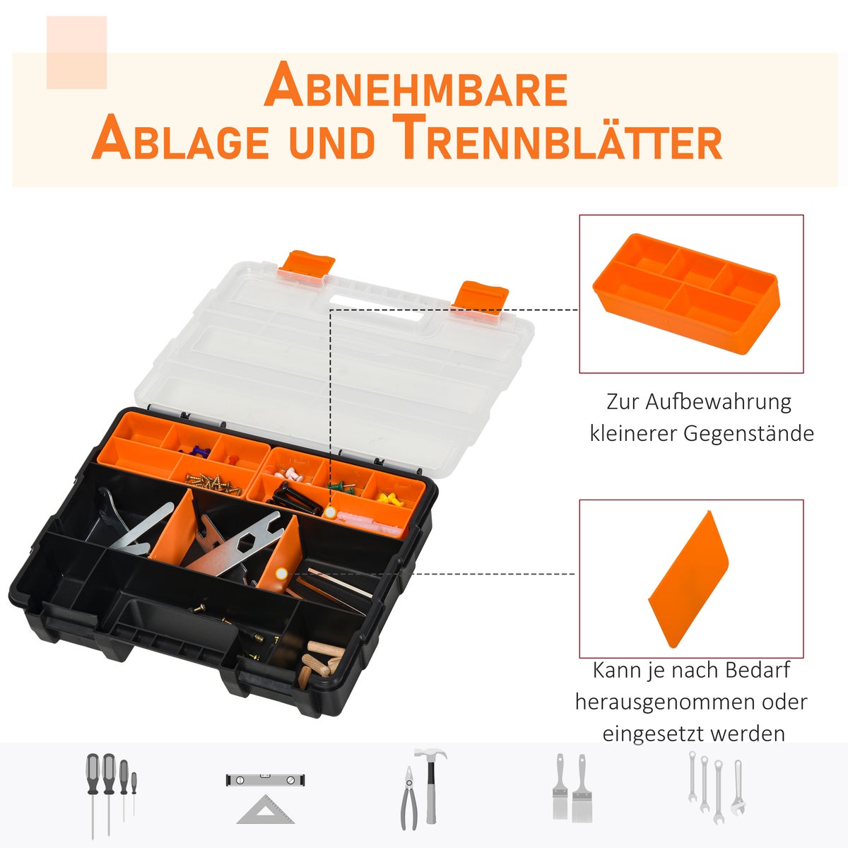 DURHAND 4-delige gereedschapsopberger, 28,7 x 22,5 x 5,5 cm, kunststof, oranje