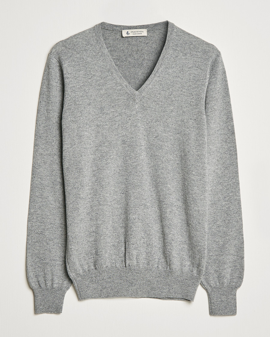 Piacenza Cashmere Cashmere V Neck Sweater Light Grey