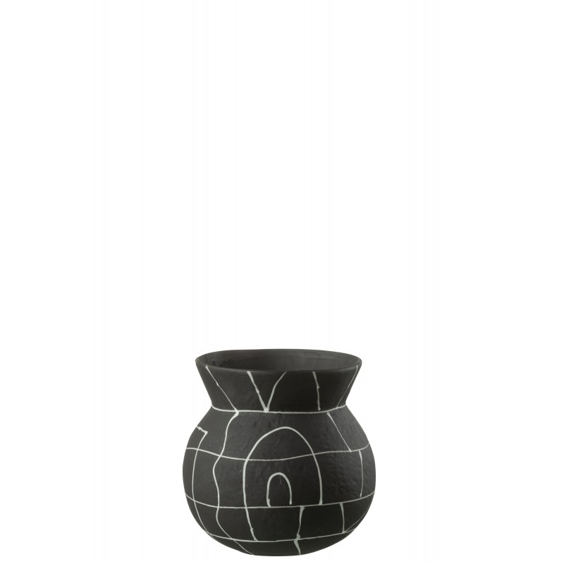 Vase à traits en céramique noir 18x18x18 cm