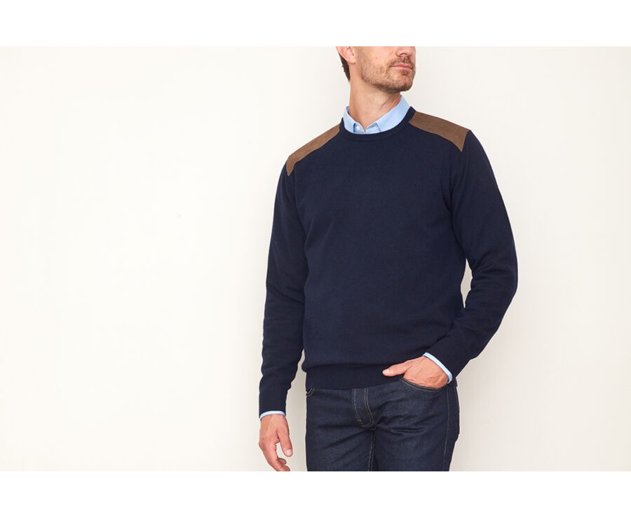 Pull col rond homme laine Bleu marine - CONOW