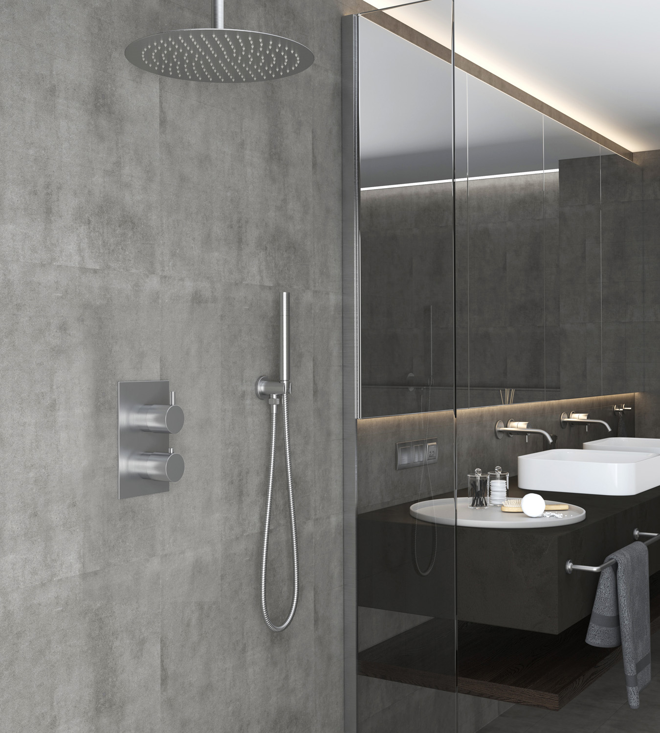 Saniclear Exclusive volledig 304 RVS inbouw regendouche 30cm met staaf handdouche plafondmontage