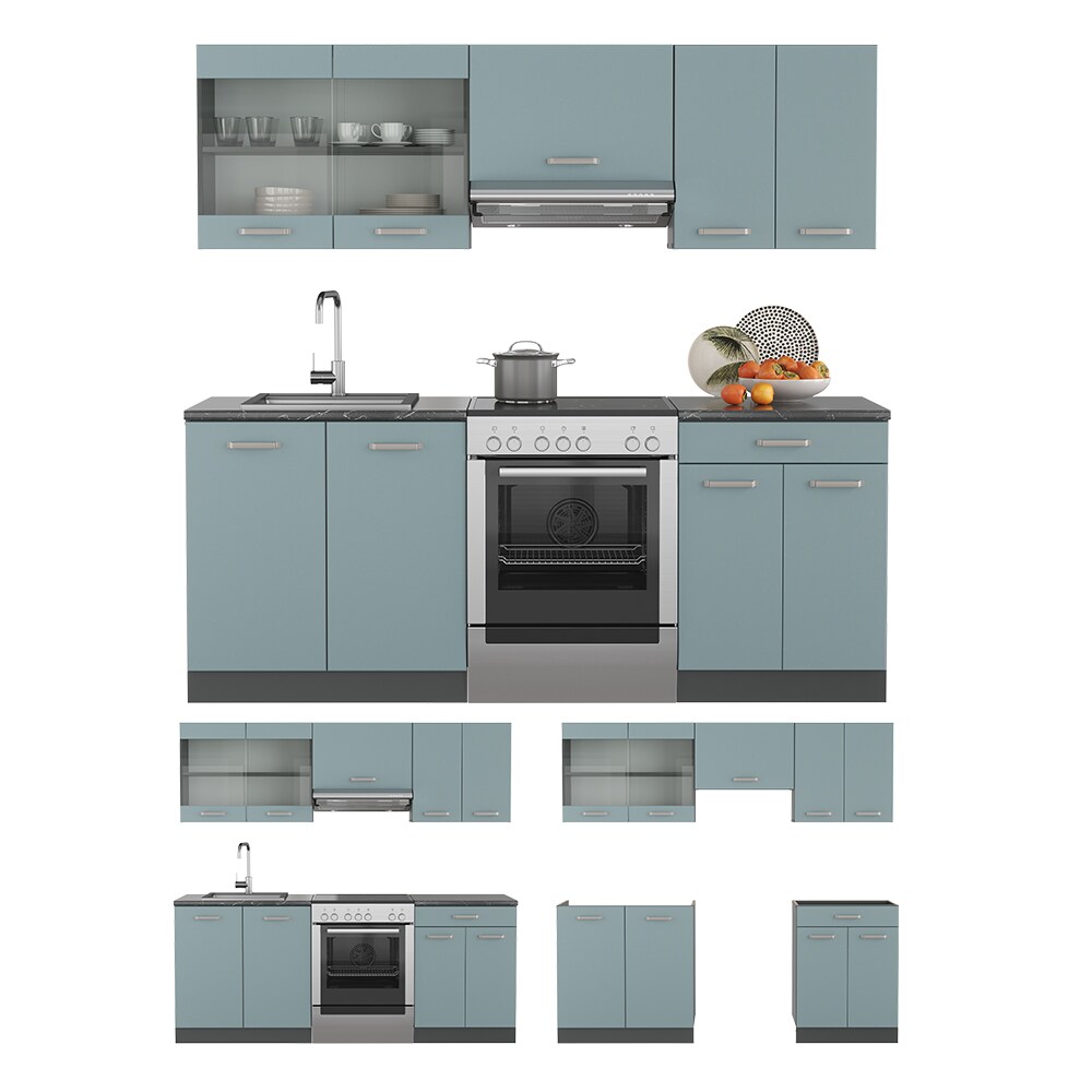 Vicco Küchenzeile R-Line Solid Anthrazit Blau Grau 200 cm modern Küchenschränke Küchenmöbel