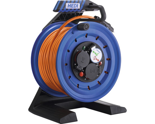 HEDI volledig kunststof kabelhaspel Generatie 7 Companion Ø 25 cm 30 m H07BQ-F 3G2,5 mm² oranje