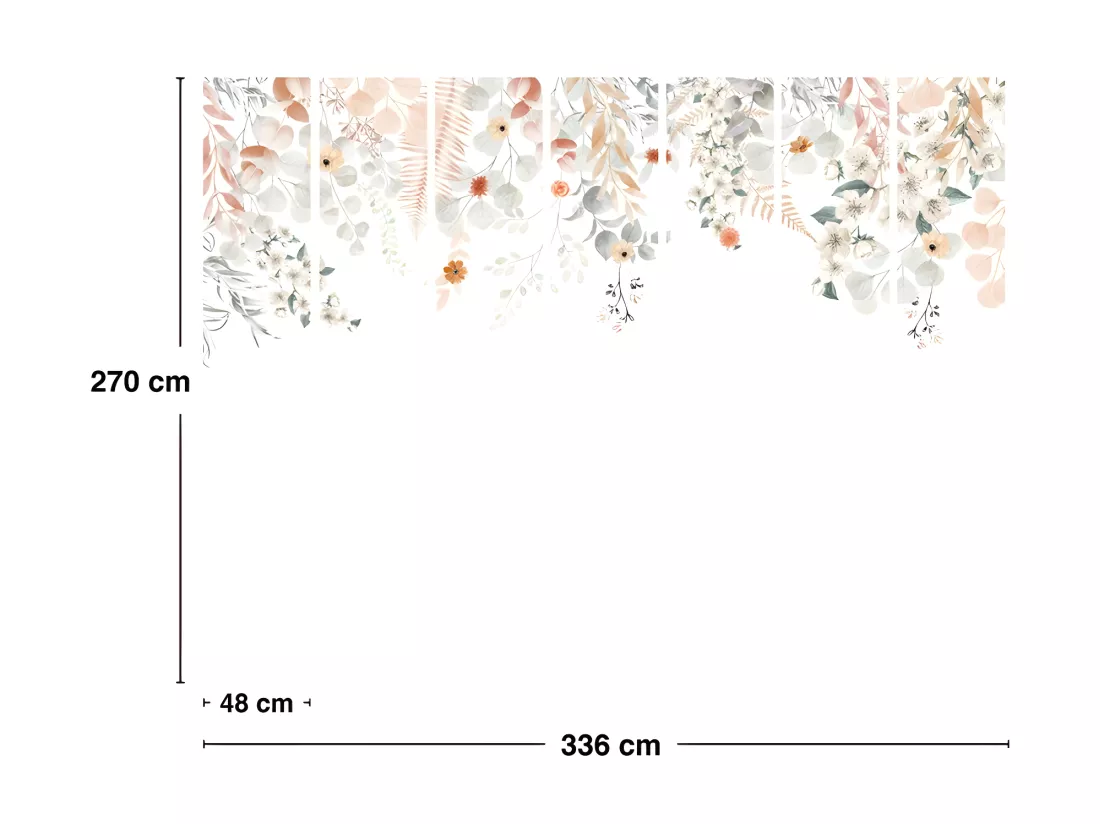 Papier Peint Panoramique L336xH270cm - Flowers In Rain Terracotta - Papier intissé 150gr/m2