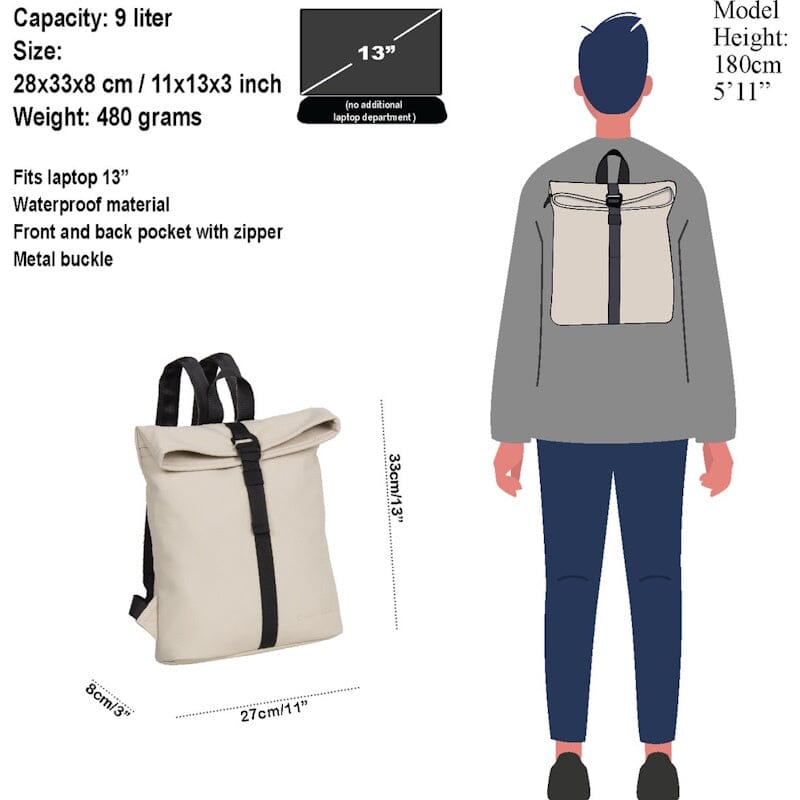 New Rebels Mart S Waterproof Flap Rugzak Beige