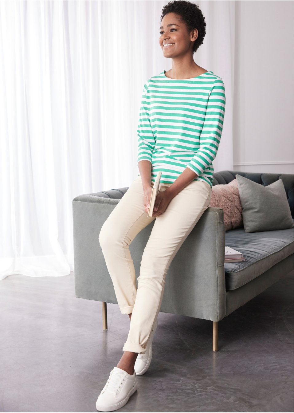 T-shirt 3/4 à encolure bateau