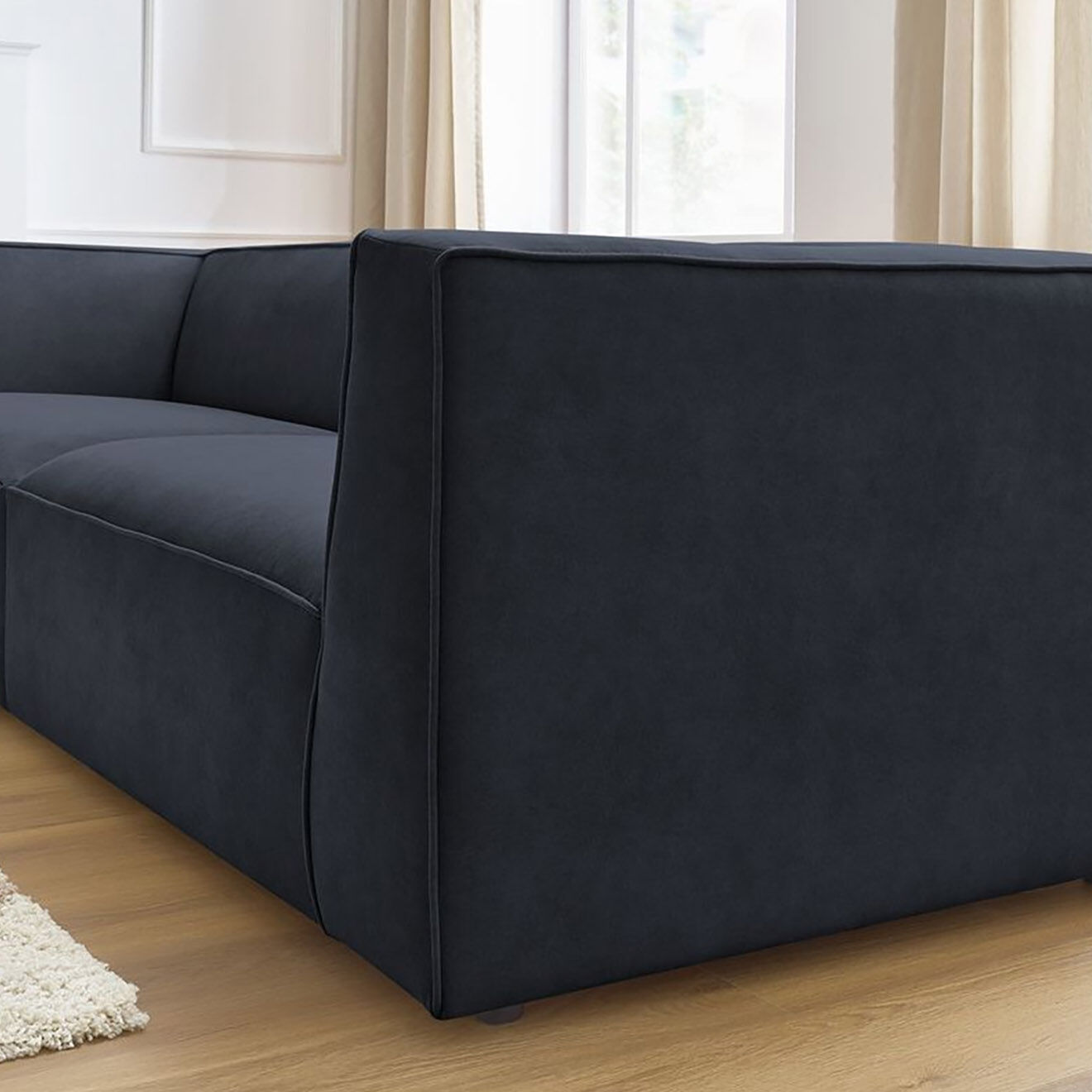 Bobochic Canapé droit fixe 4 places en Velours Molière bleu foncé - 273x99x71 cm