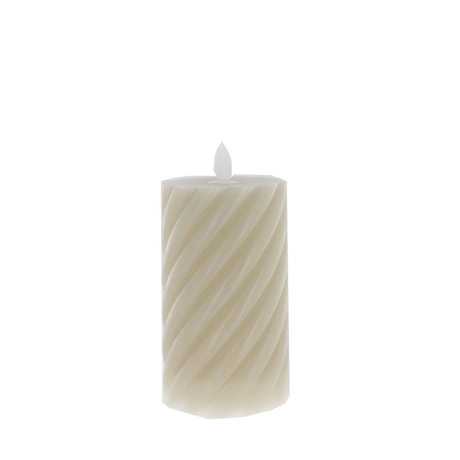 LED Kerze Wellendesign - beige - ca. 7,5 x 12,5 cm