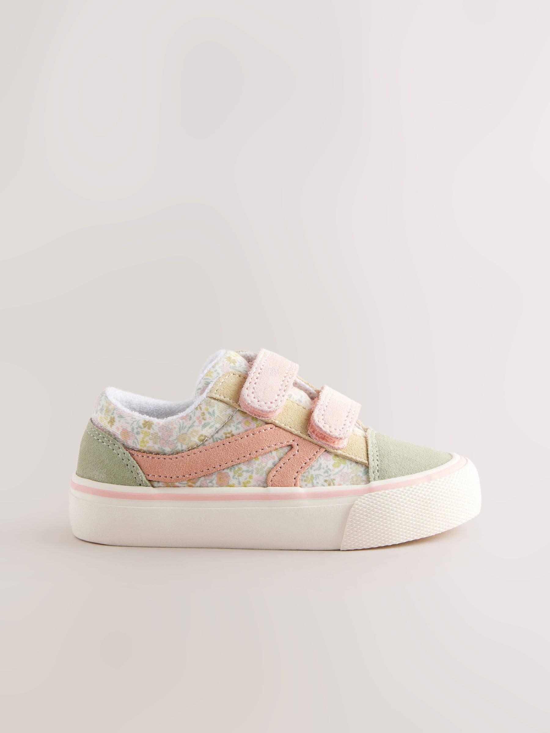 Saliegroen gebloemd - Sneakers met klittenbandsluiting