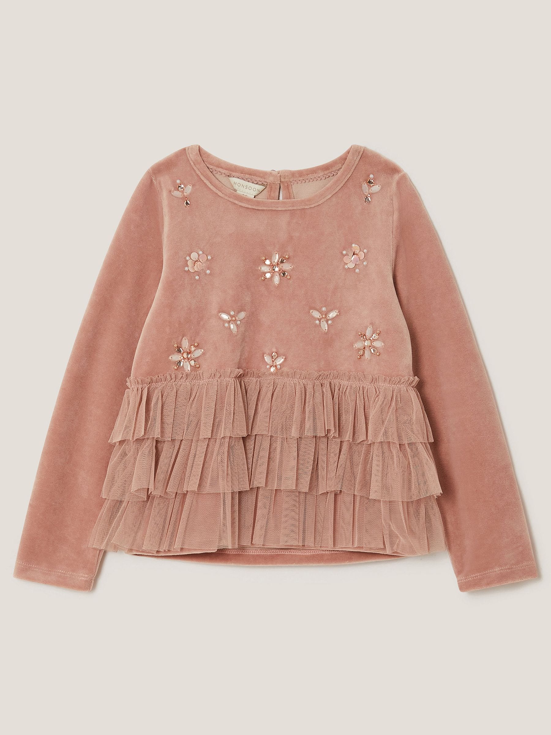 Monsoon Embellished Tulle Tiered Velour Top