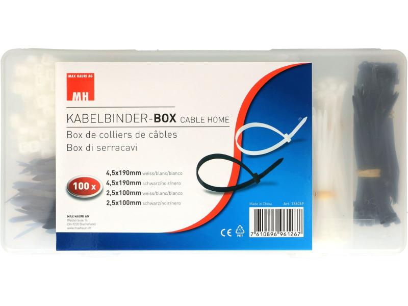 Max Hauri Kabelbinder Weiss/Schwarz 100 mm/190 mm x 2.5 mm/ Kabelbinderbox