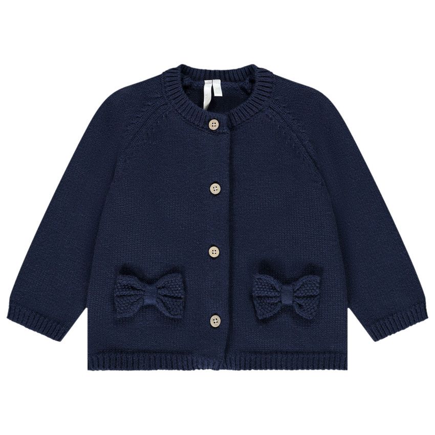 Gilet en tricot avec noeuds pour bébé fille - Bleu moyen