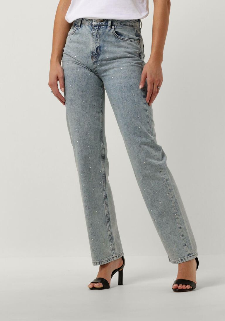 COLOURFUL REBEL lichtblauwe colourful rebel straight leg jeans jones rhinestones denim