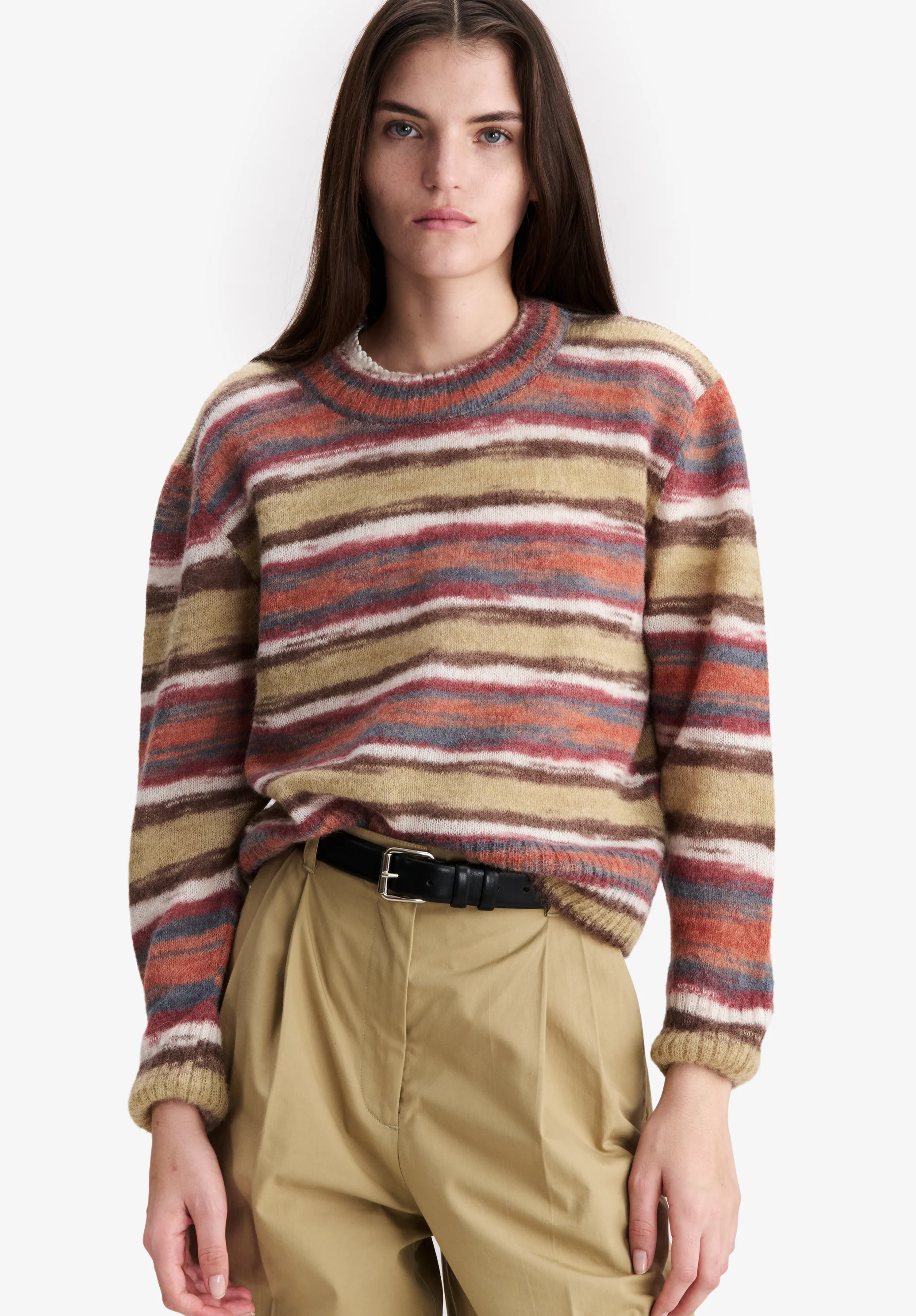 Pull rayé marron en alpaga - Marron