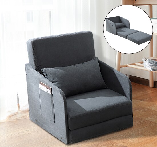 HOMCOM Klappbarer Schlafsessel mit 2 Seitentaschen grau 70 x 74 x 78 cm (BxTxH)